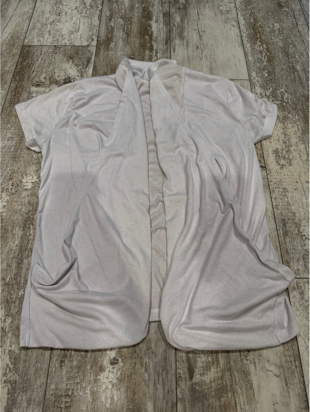 Womens White Open Front Cardigan Large Draped Short Sleeve